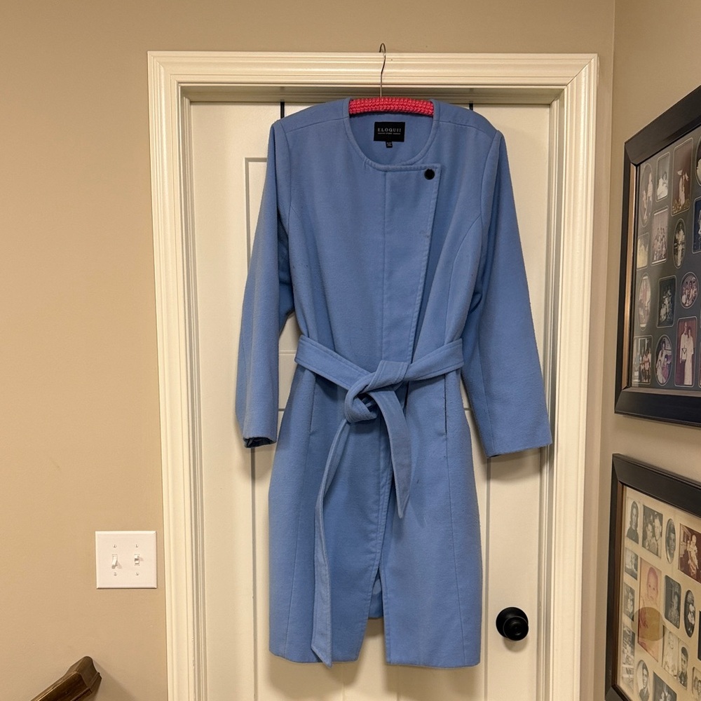 Eloquii Light Blue Belted Long Coat